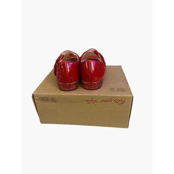 Nordstrom Red Patent Glitter Heel Toddler Girls Size 8 Velcro Buckle Closure Dor - Picture 6 of 10